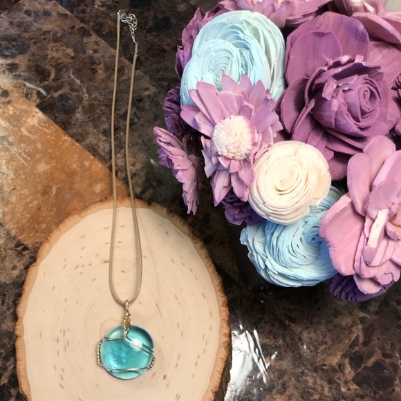 Handmade necklace aqua wire wrap NEW - Picture 5 of 8